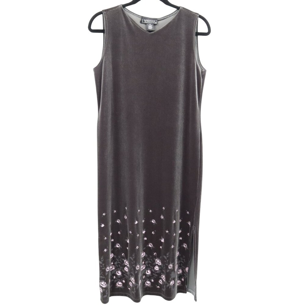 Impressions Velvet Dress Womens M Gray Witchy Gypsy Art To Wear Vintage Style